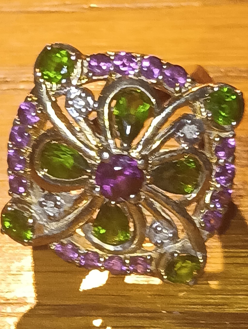 Vintage Celtic Nat Ruby + Emerald Sterling Ring